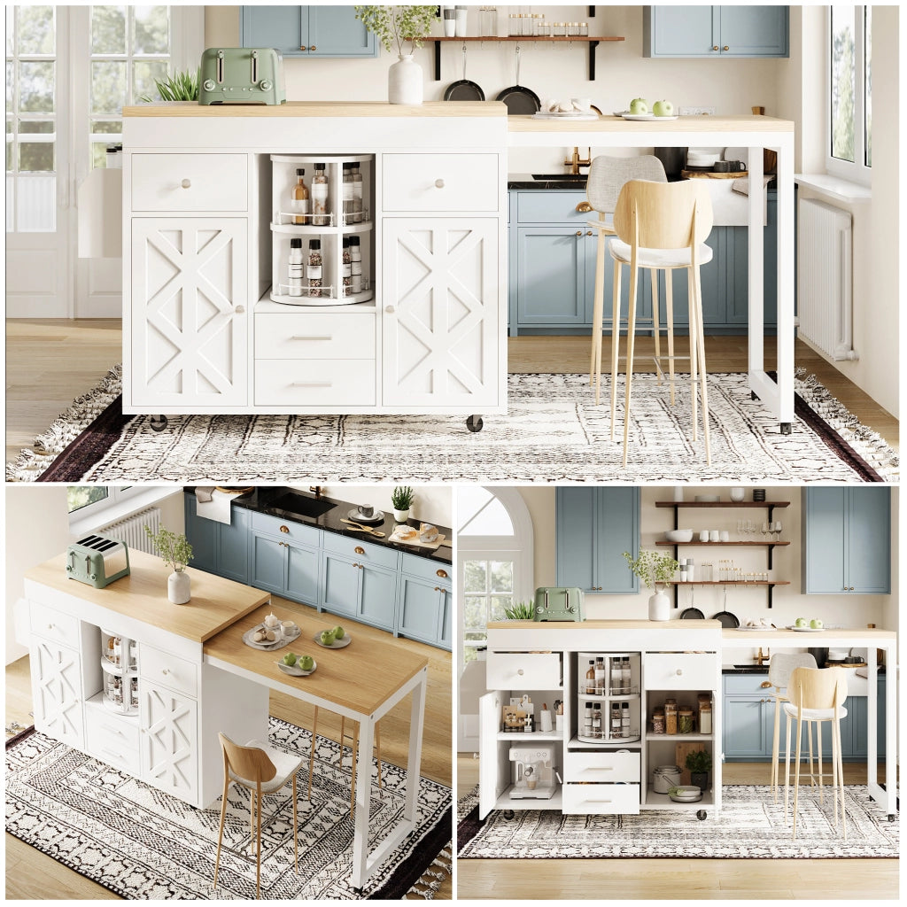 TAVOLO BAR Allungabile 110-180x40x91 cm MDF Bianco con Ruote