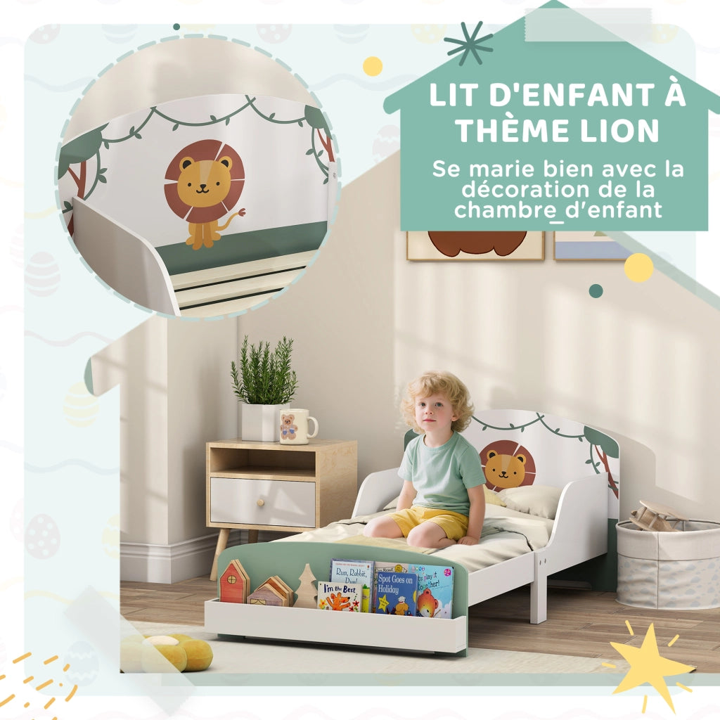 Letto Singolo per Bambini con Barriera e Contenitore ¨C Zephmum ¨C Verde 70x140 cm