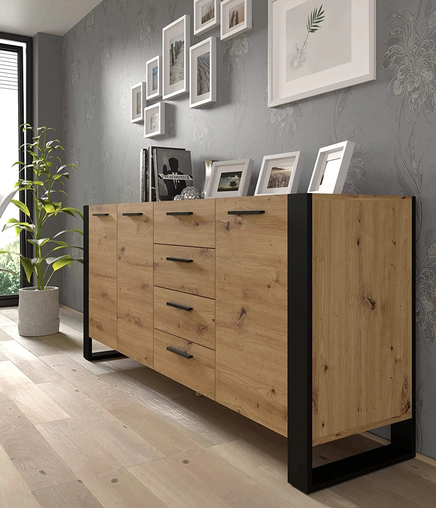 MOBILE COMO' CASSETTIERA CREDENZA NUKA 87x197x45cm ROVERE NERO OPACO