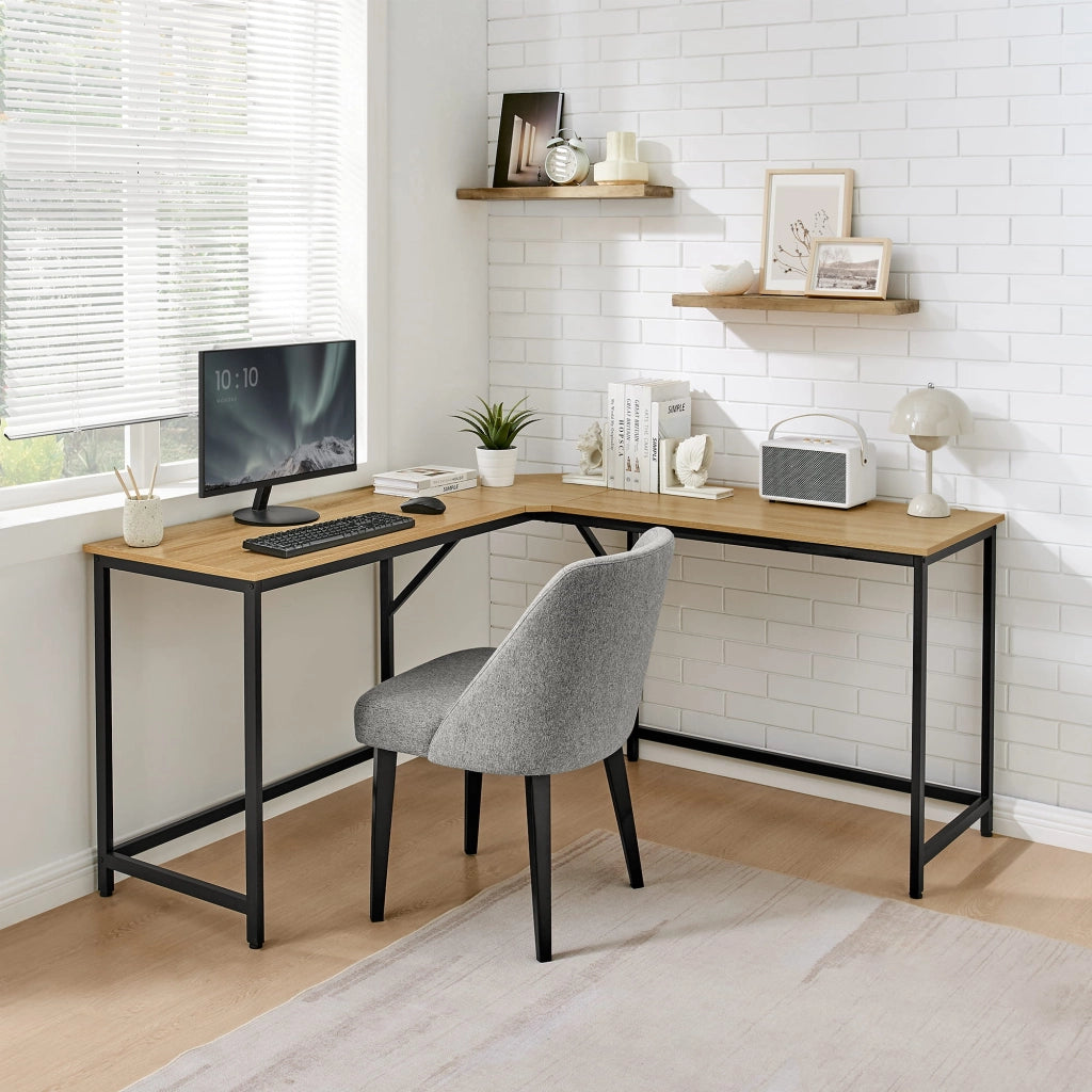 Scrivania angolare per computer Valora - Rovere Sonoma con struttura in acciaio nero 149x149