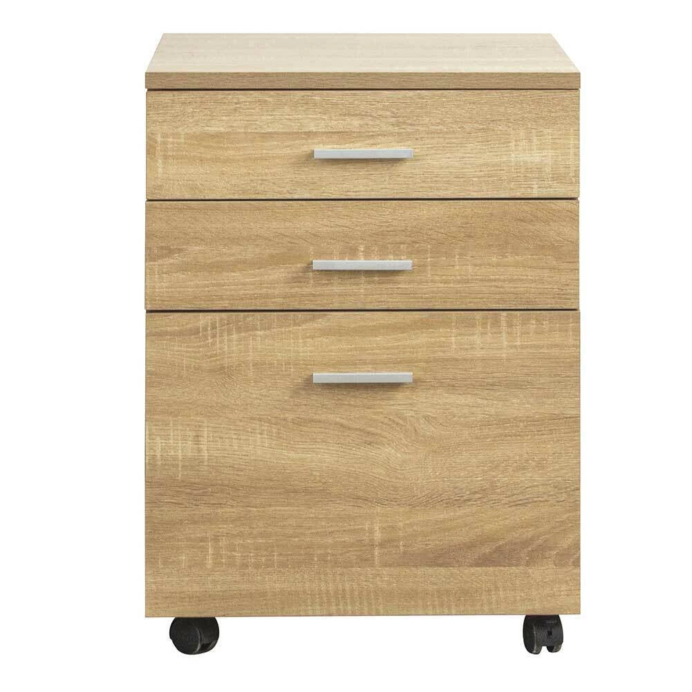 Cassettiera Scrivania Ufficio Legno MDF Mobiletto Stampante 3 Cassetti Quercia