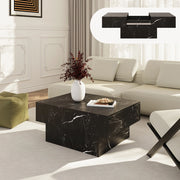 Tavolino Centrale Lens da Salotto con Piano Scorrevole 80 x 60 x 36 cm - Effetto Marmo Nero [en.casa]
