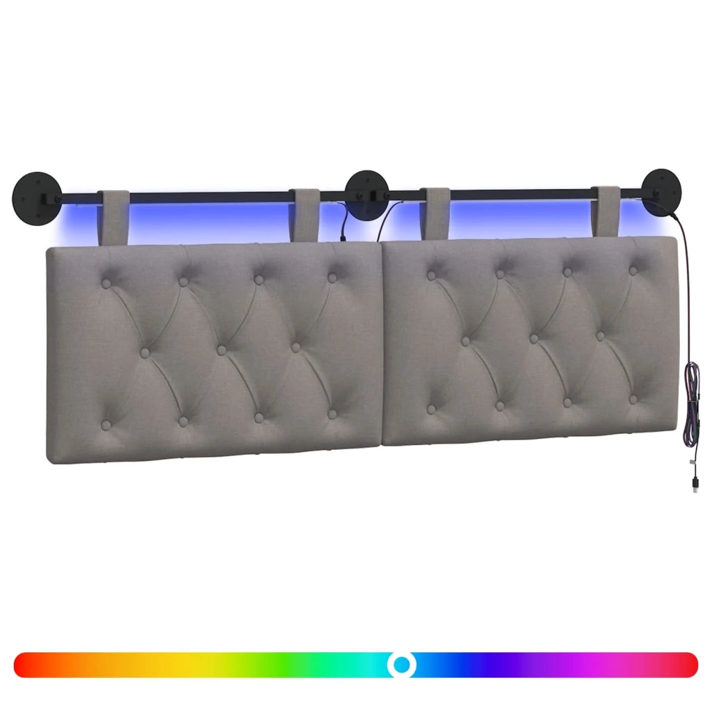 Testiera sospesa Con luce LED Tortora Tessuto