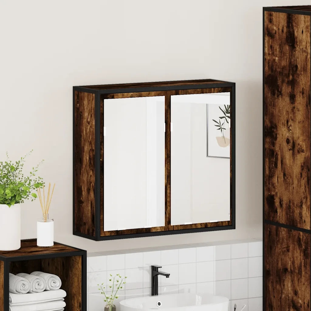 Mobile Bagno Specchio Rovere Fumo 65x20x60 cm Legno Multistrato 849256