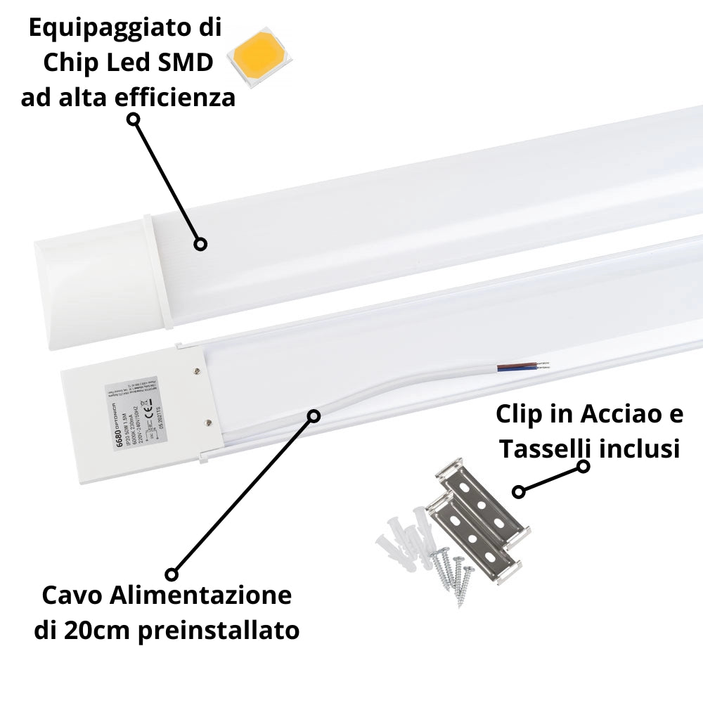 Plafoniera led 20 watt slim lineare batten 60 centimetri risparmio energetico *** temperatura colore lampada 6000k bi...