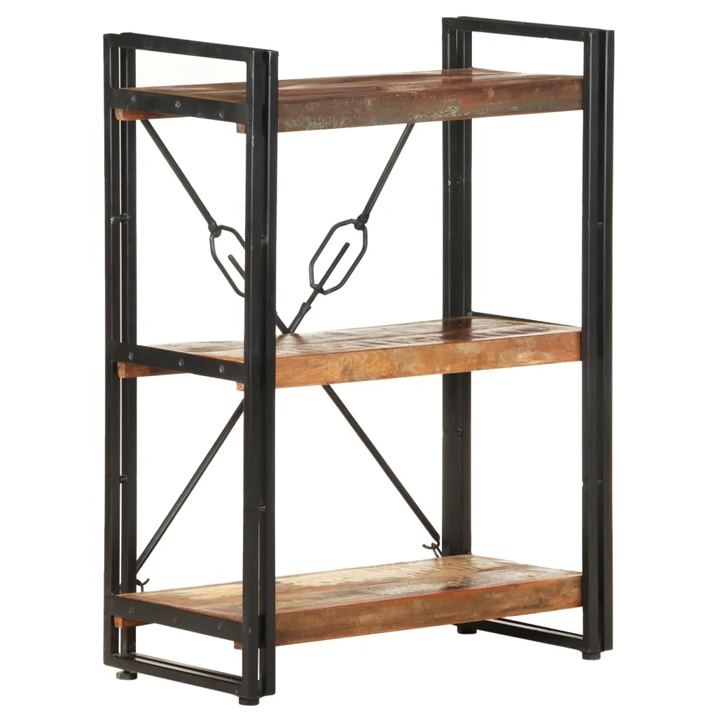 Libreria a 3 Ripiani-Scaffale per Libri-Mobile di Stoccaggio 60x30x80 cm in Massello di Recupero
