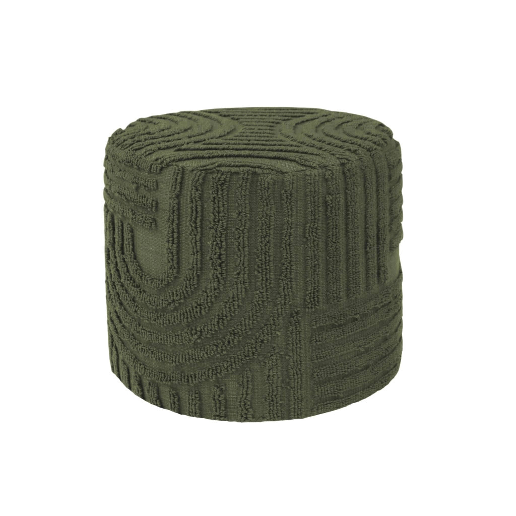 Pouf rotondo in bouclé testurizzato, verde kaki