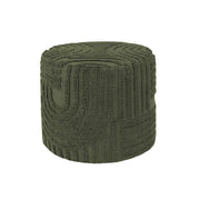 Pouf rotondo in bouclé testurizzato, verde kaki