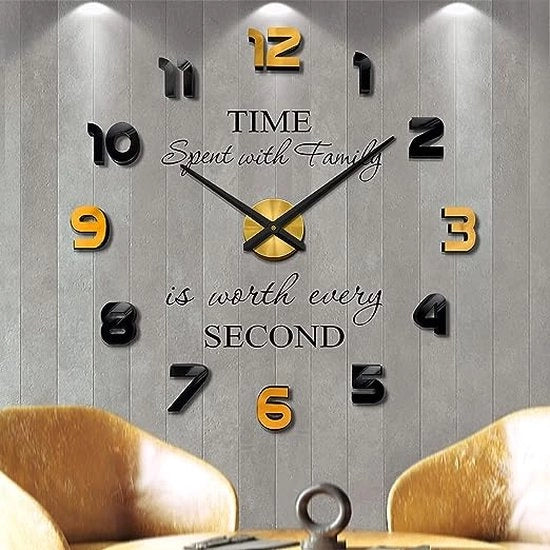 Orologio da Parete 3D - Premium - Moderno - Con Citazione - Grande - Nero & Oro - Numeri