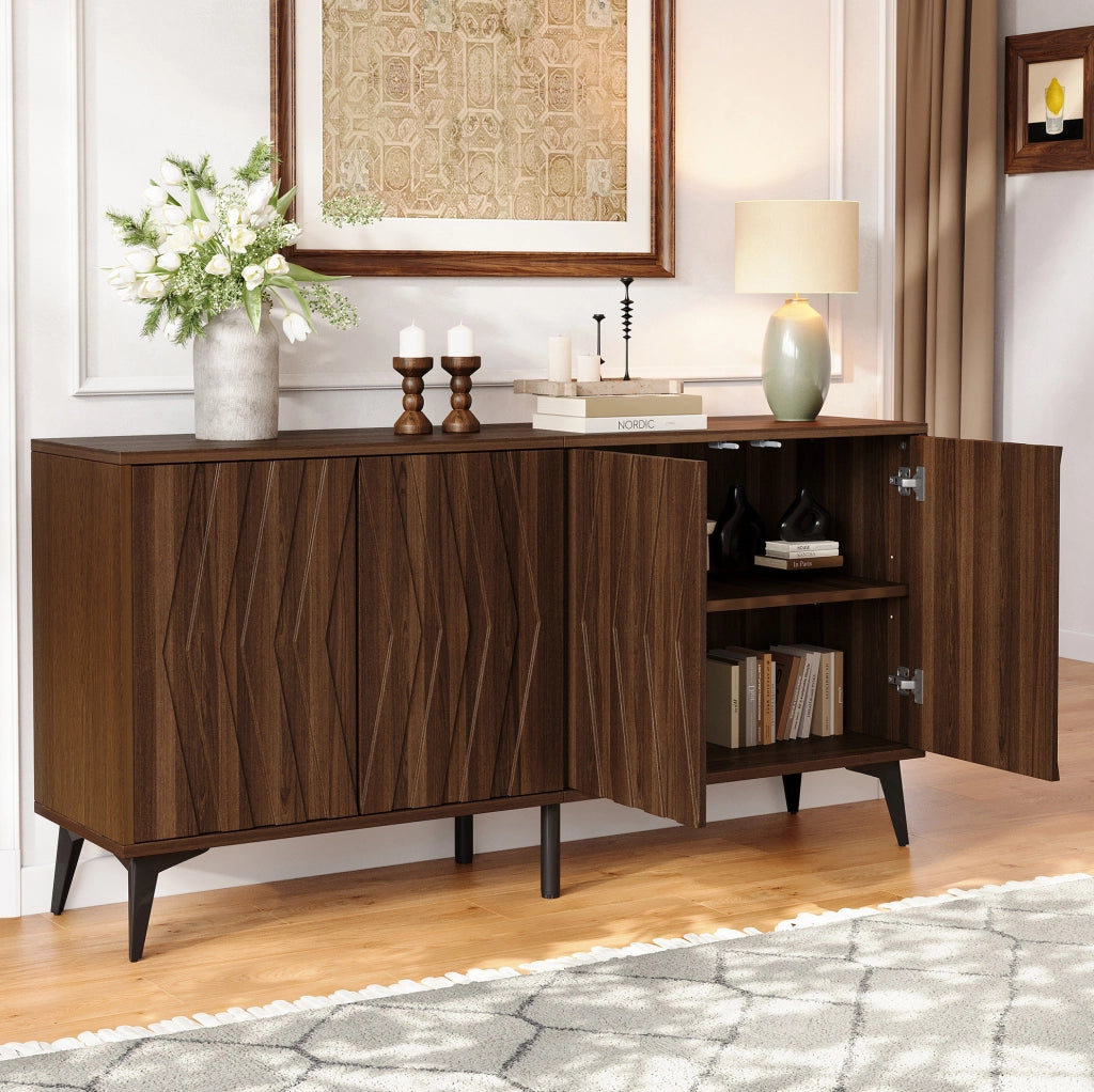 Credenza con 4 ante e ripiani regolabili 140x35x70 cm in MDF e truciolare color noce