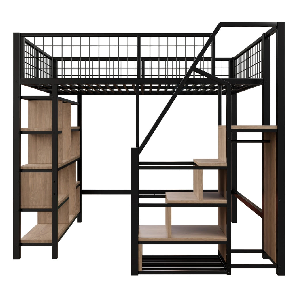 Letto a soppalco 140 x 200 cm con scala contenitore nero