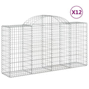 Cestini gabbioni recinzione a gabbia muro di contenimento ad arco 1 set da 2 200 x 50 x 100/120 cm ferro zincato argento 02_0040526