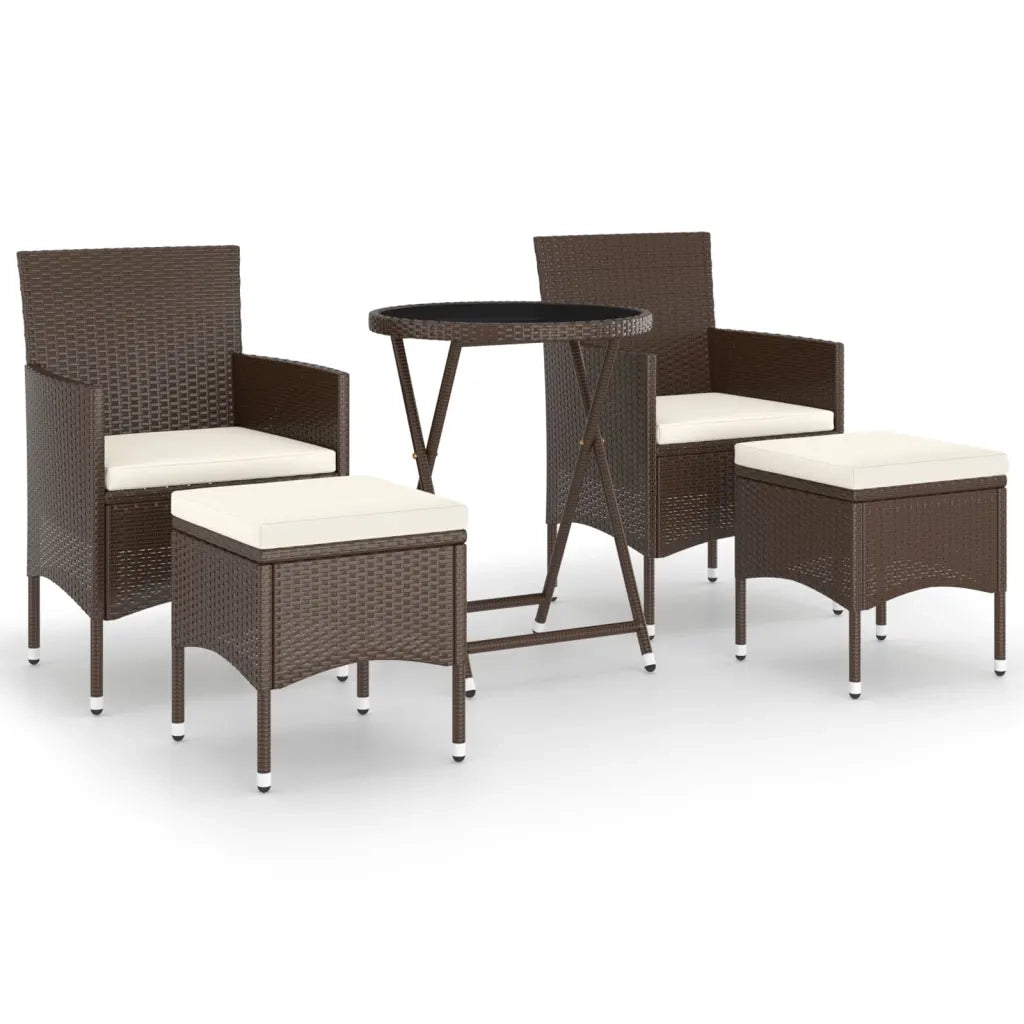 Set Bistrot Giardino 5 pz | Set Salotto da Giardino Polyrattan e Vetro Temperato Marrone