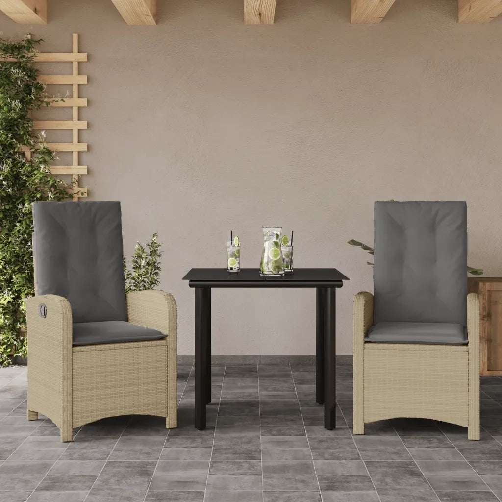 Set Pranzo da Giardino 3 pz | Set Salotto da Giardino con Cuscini Beige Misto Polyrattan