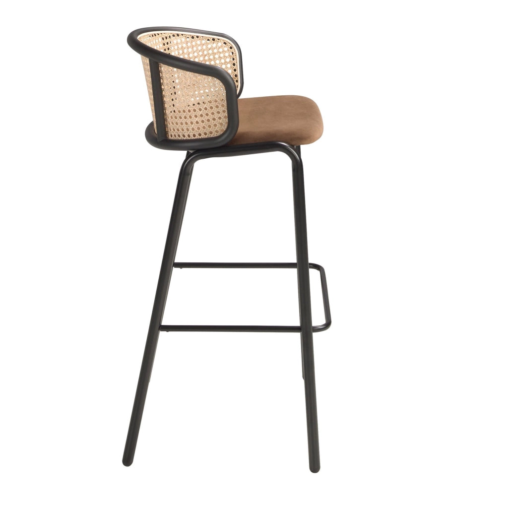 Sgabello in rattan e velluto marrone