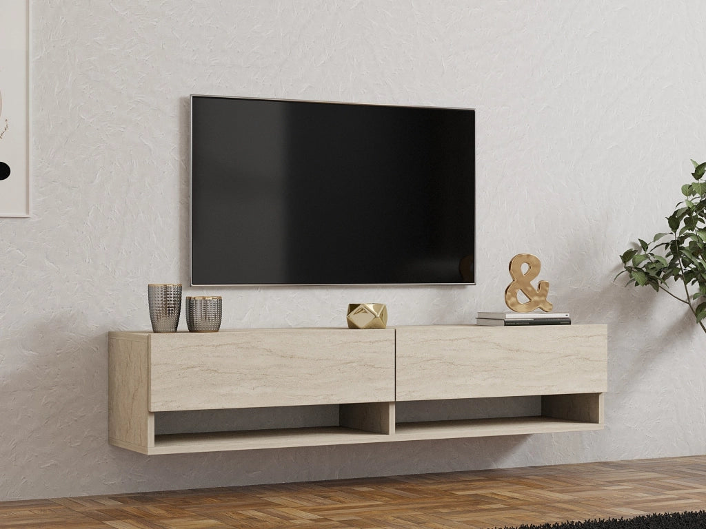 Olmi, Mobile Porta tv 2 Ripiani, 141x30x31h cm Beige Marmo