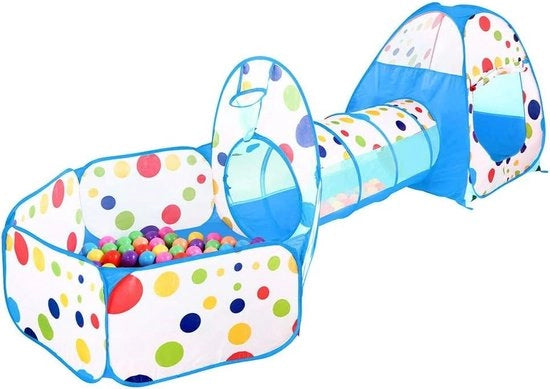 Tenda da gioco 3 in 1 con tunnel di accesso e piscina per palline - casa dei giochi per bambini con borsa e tunnel.