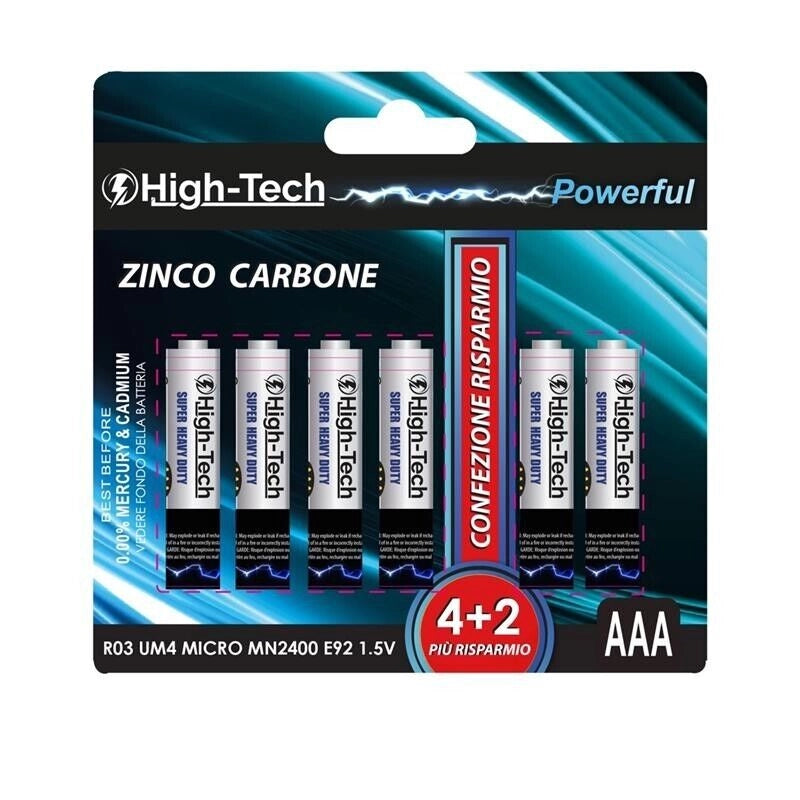 HIGHT-TECH BATTERIE MINI STILO AAA ZINCO IN CONFEZIONE DA 6 PEZZI