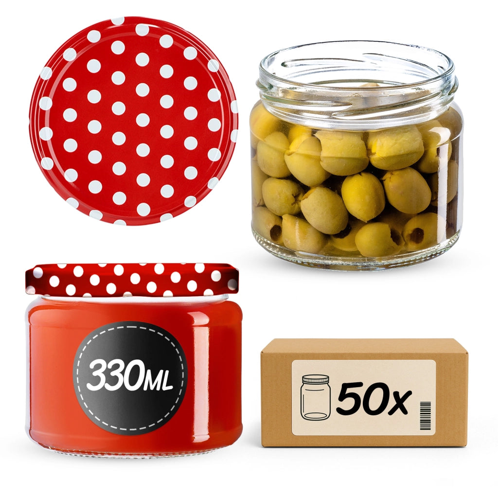 KADAX 50x Barattolo di vetro 330 ml Marmellata di miele Coperchio Fi82