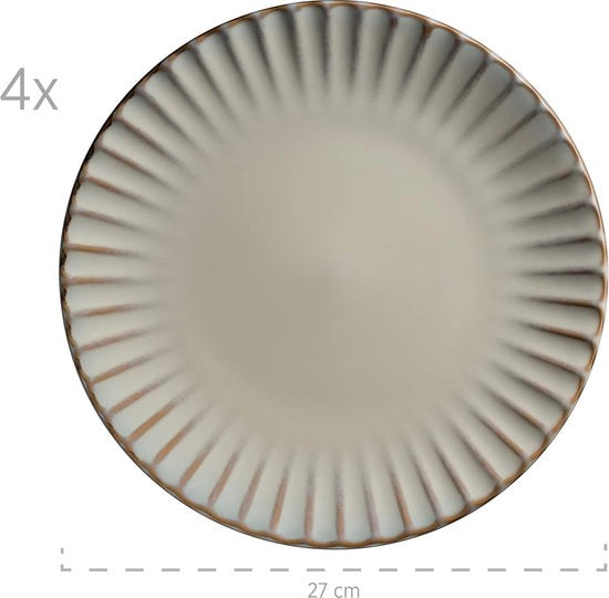 Servizio da 4 persone in stile vintage moderno, 20 pezzi di ceramica in beige con accentuazione nera, materiale steatite.