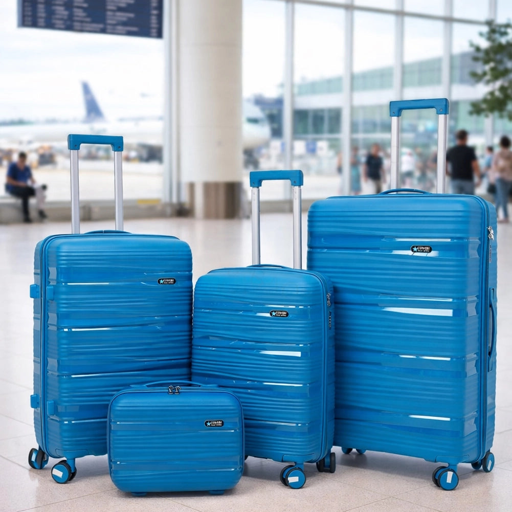 Set 4 Valigie Rigide e Beauty Case da Viaggio con Maniglia Telescopica Blu