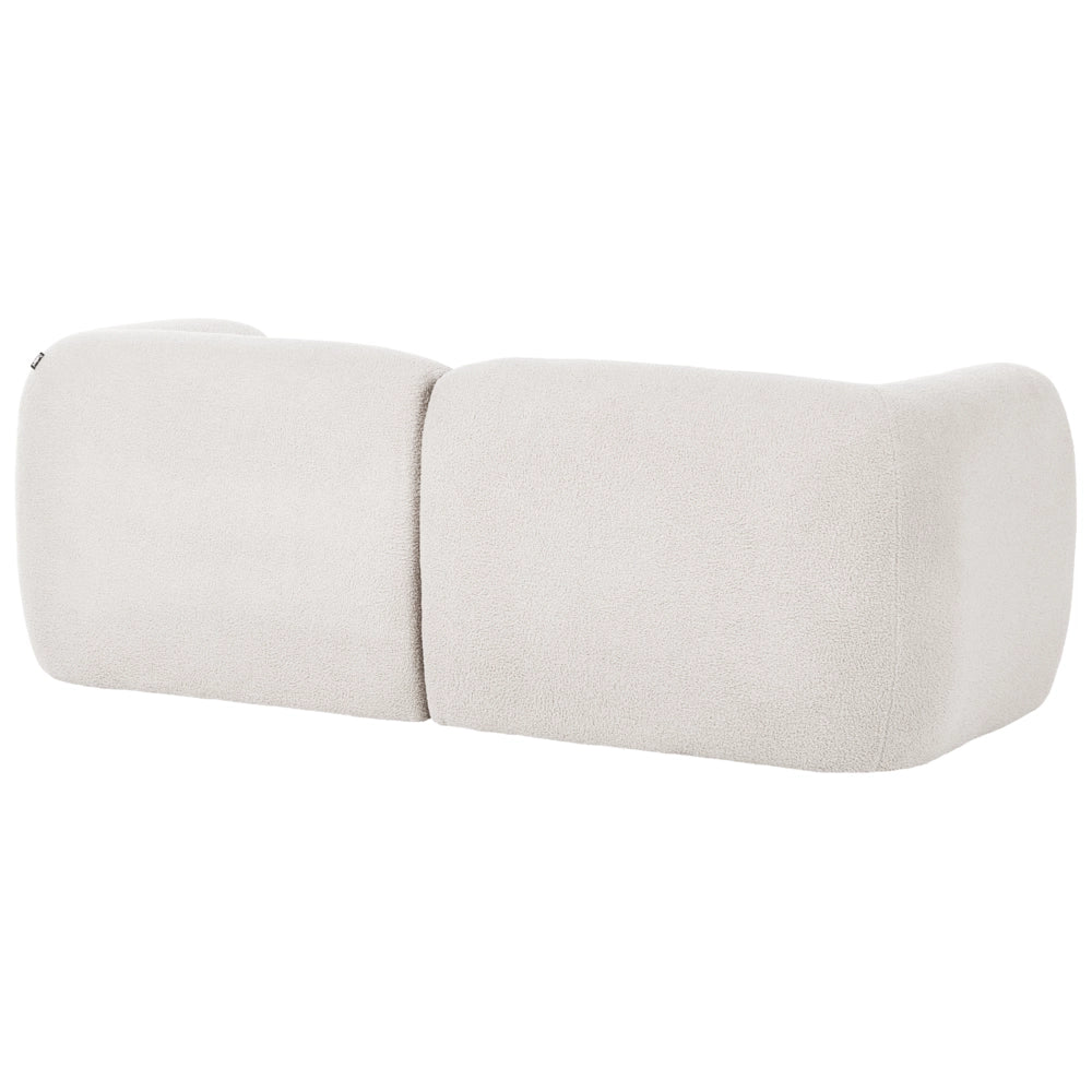 Divano modulare bouclé a due posti profilo ribassato forma organica bianco sporco