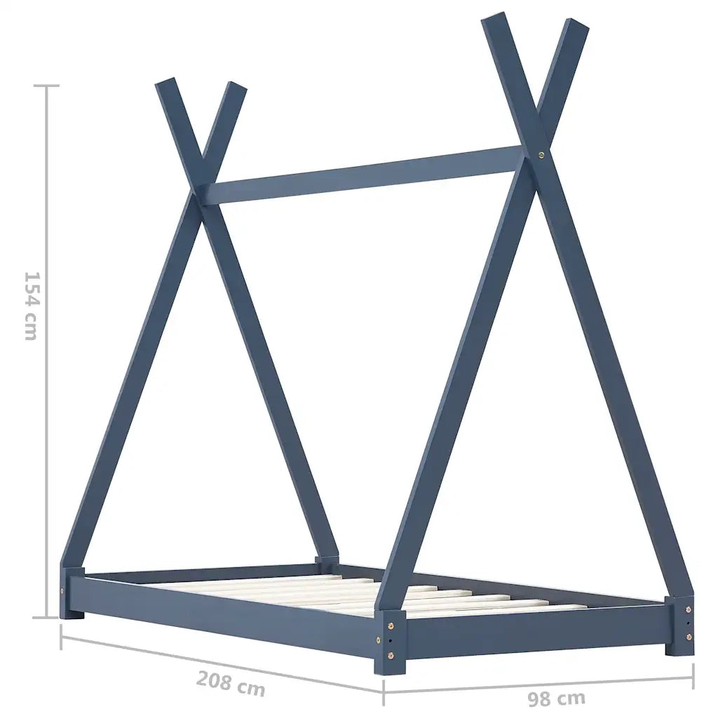 Giroletto per Bambini | Letto Infantile | Lettino Grigio in Massello di Pino 90x200 cm