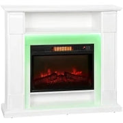 Camino Elettrico 1800W Regolabile con Fiamma 3D, Ripiano, Timer e Telecomando, 105x27x97 cm, Bianco