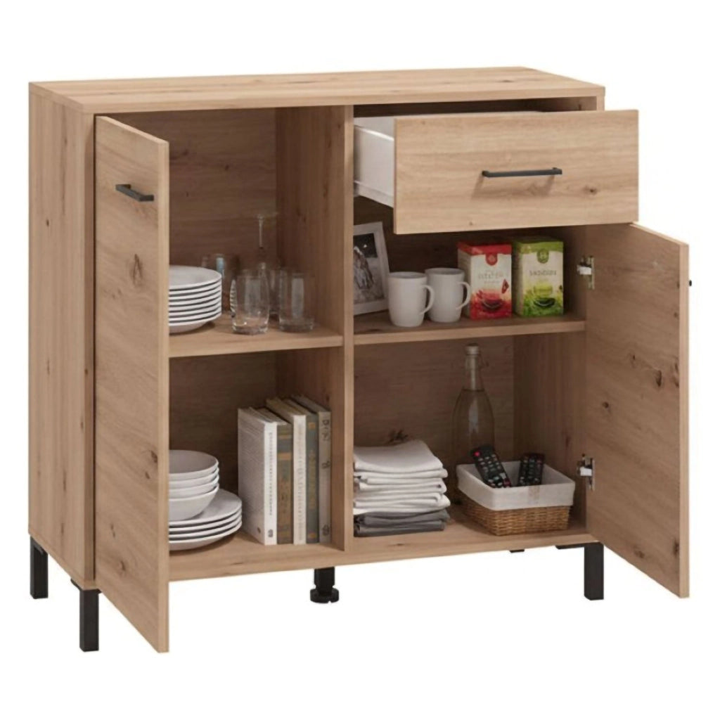Madia Laerruu, Credenza un Cassetto, 93x40x90h cm Marrone Rovere Nodi