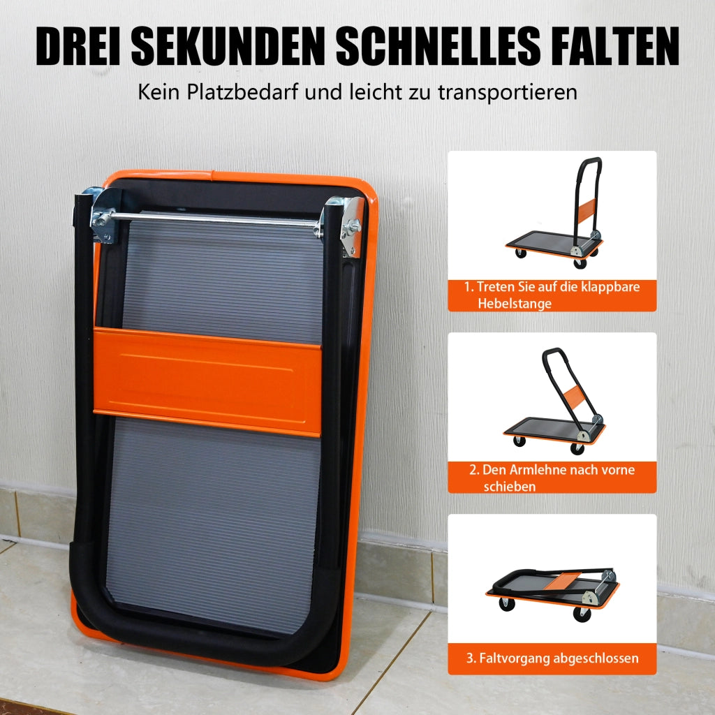 CARRELLO PIEGHEVOLE IN ACCIAIO ARANCIONE, PORTATA 150 KG
