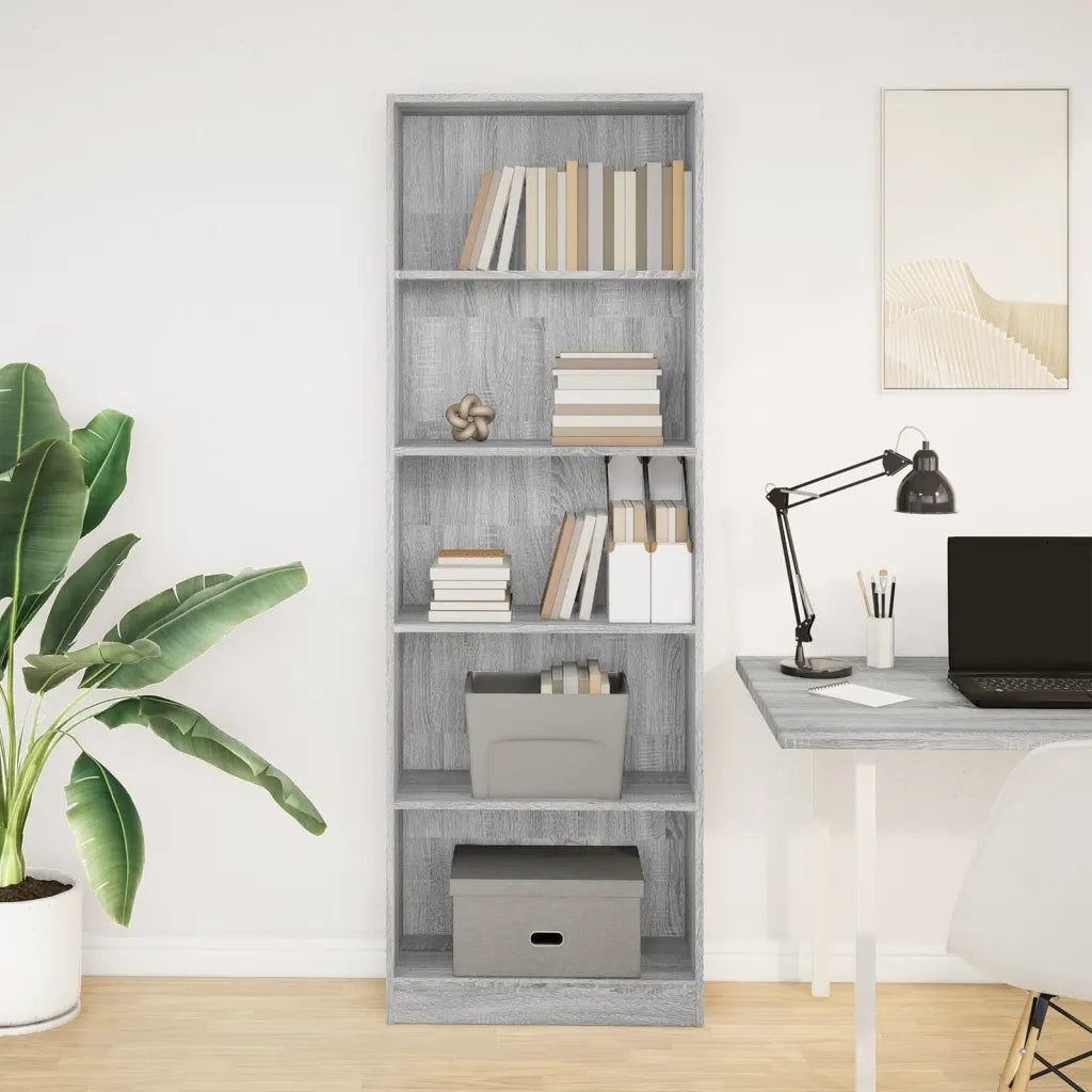 Libreria-Scaffale per Libri-Mobile di Stoccaggio Grigio Sonoma 60x24x176 cm in Legno Multistrato