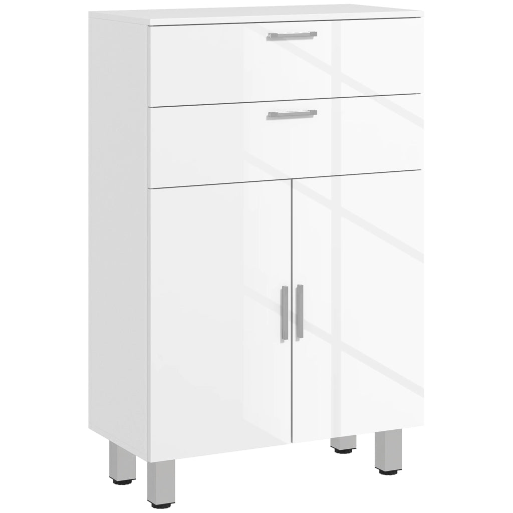 Mobile Bagno 60x30x93 cm con 2 Cassetti e Armadietto Rivestimento in Melamina Bianco