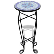Tavolino decorativo a mosaico per giardino o balcone 30 x 60 cm robusto ed elegante in ceramica blu 02_0045845