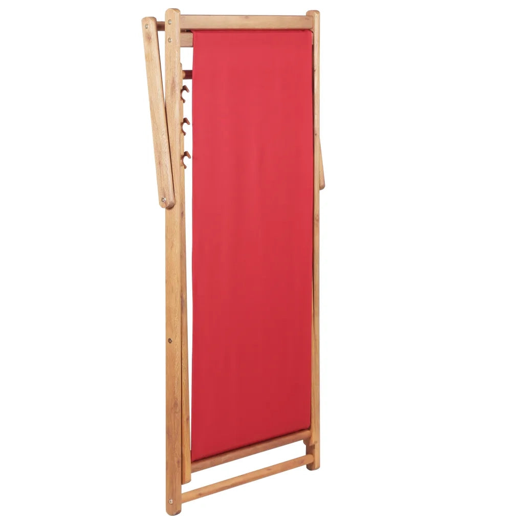 Sdraio da Spiaggia Pieghevole Telaio in Legno e Tessuto Rosso 43999