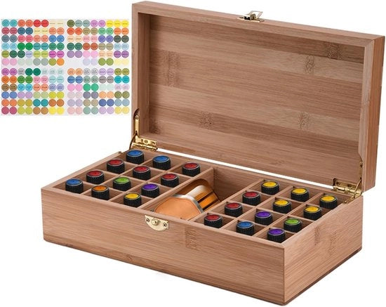 Organizzatore in legno di bambù per oli essenziali standard - scatola per accessori profumati con 25 aperture - contenitore per vernici per unghie, cosmetici e diffusori