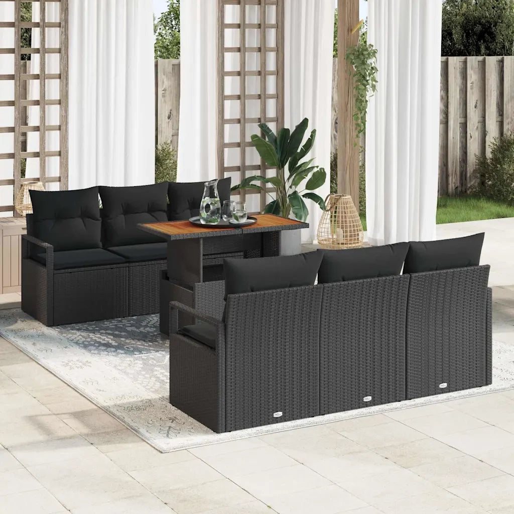 Set Divano da Giardino con archiviazione 7 pcs Nero Poly Rattan