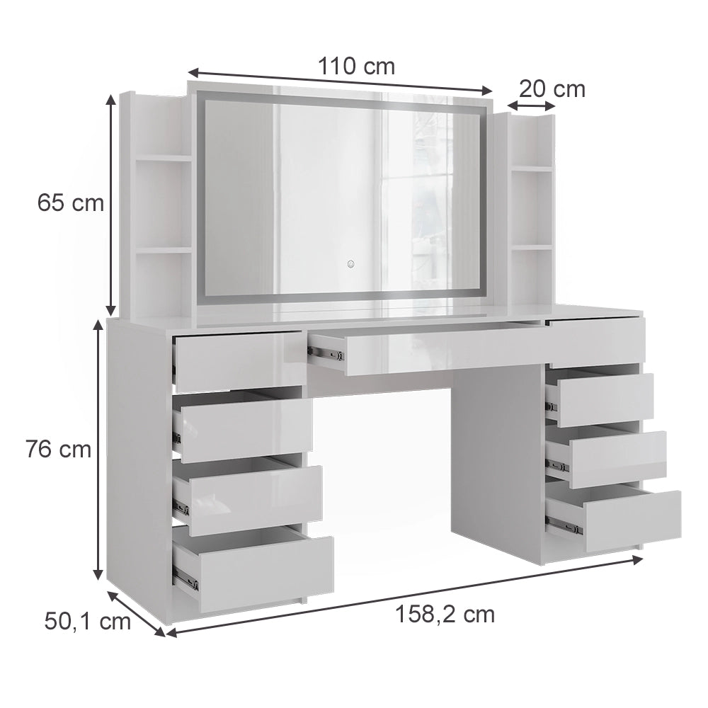 Vicco Tavolo da toeletta Bianco/bianco lucido 158.2 cm 4 parti