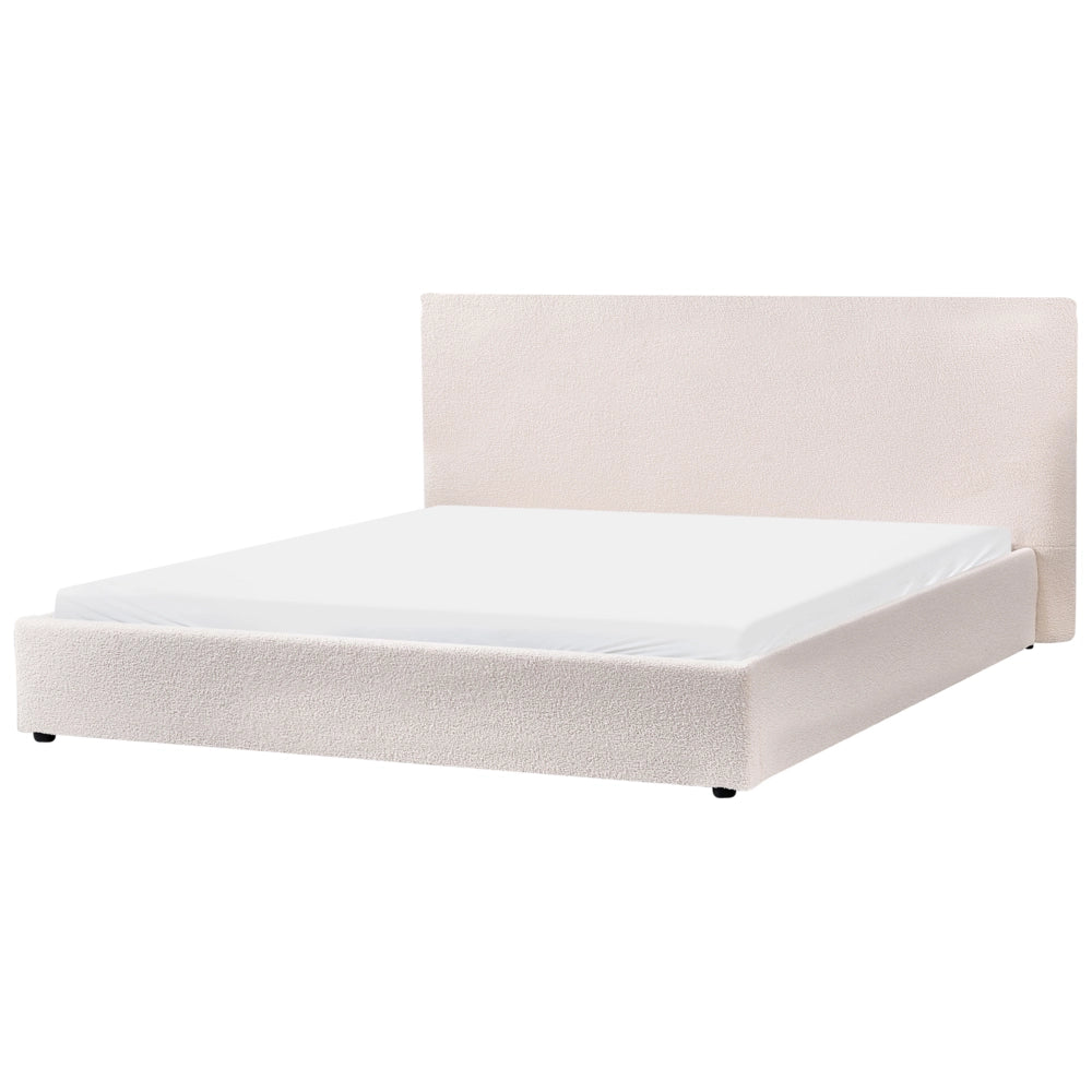 Letto matrimoniale in tessuto bouclé bianco sporco testata 180 x 200 cm Doghe in legno