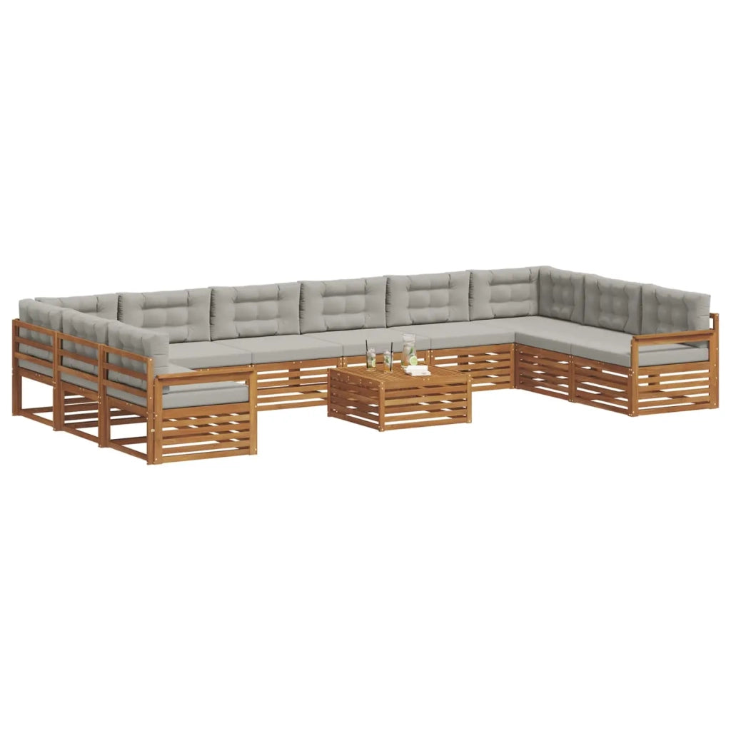 Set divani con cuscino 11 pcs Grigio Naturale e Chiaro
