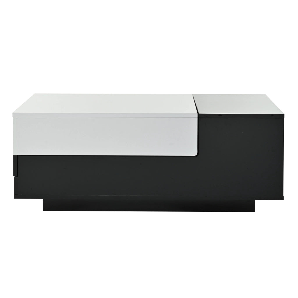 Tavolino da caffè 100x50x38 cm con 2 cassetti e vano laterale; in truciolato; bianco e nero
