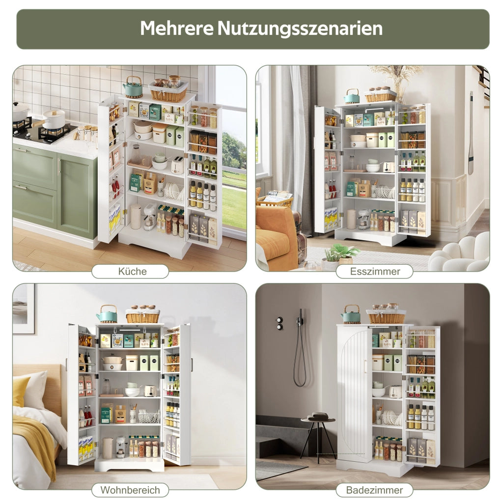 Credenza da cucina bianca salvaspazio con luce LED e ripiani
