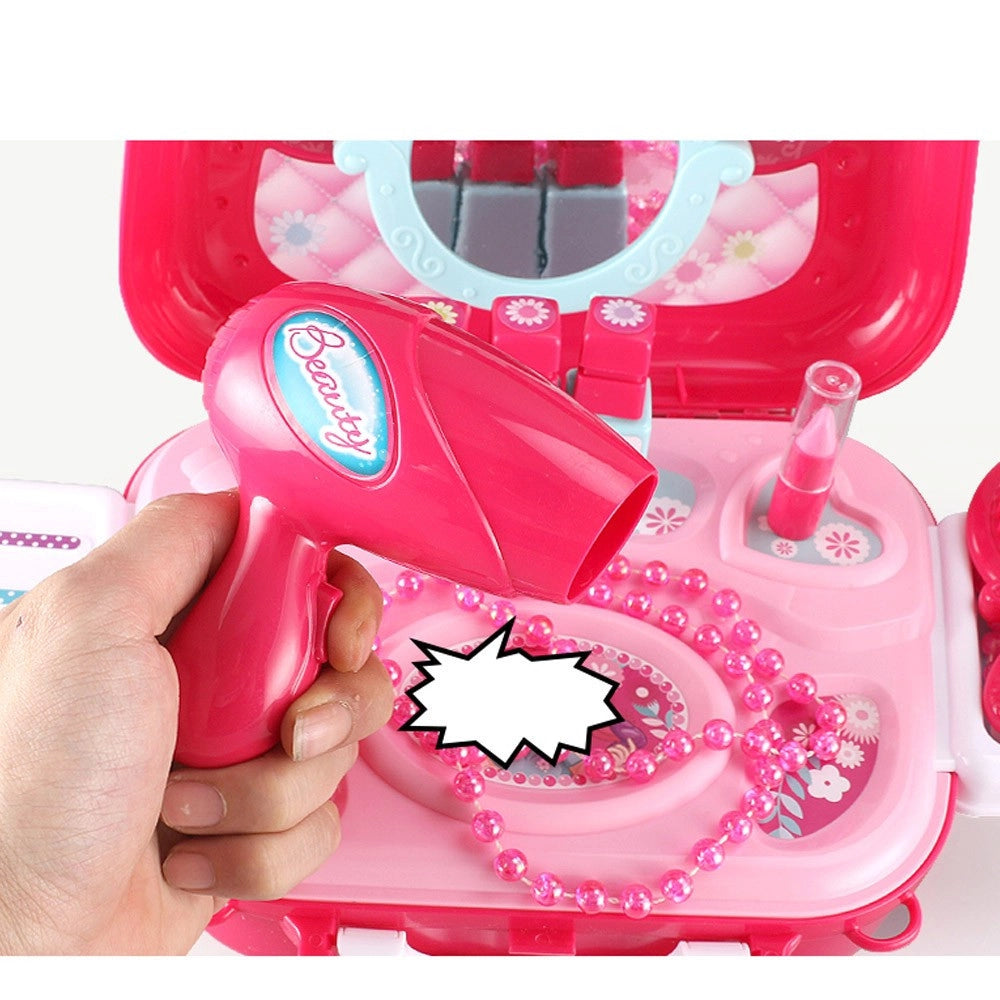 Trade Shop - Valigetta Beauty Specchio Giocattolo Bambini 17 Accessori Bellezza Con Tracolla -