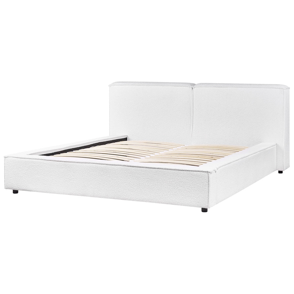Letto matrimoniale in bouclé con struttura a doghe beige 160 x 200 cm stile classico camera da letto