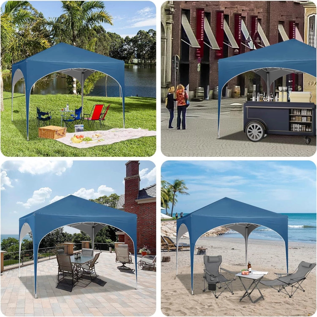 Gazebo da Giardino Richiudibile 3x3m Gazebo Esterno in Ferro Regolabile in Altezza Tendone con Soffitto Semicircolare Pieghevole Protezione Solare, Tende per eventi Facile da Montare Blu