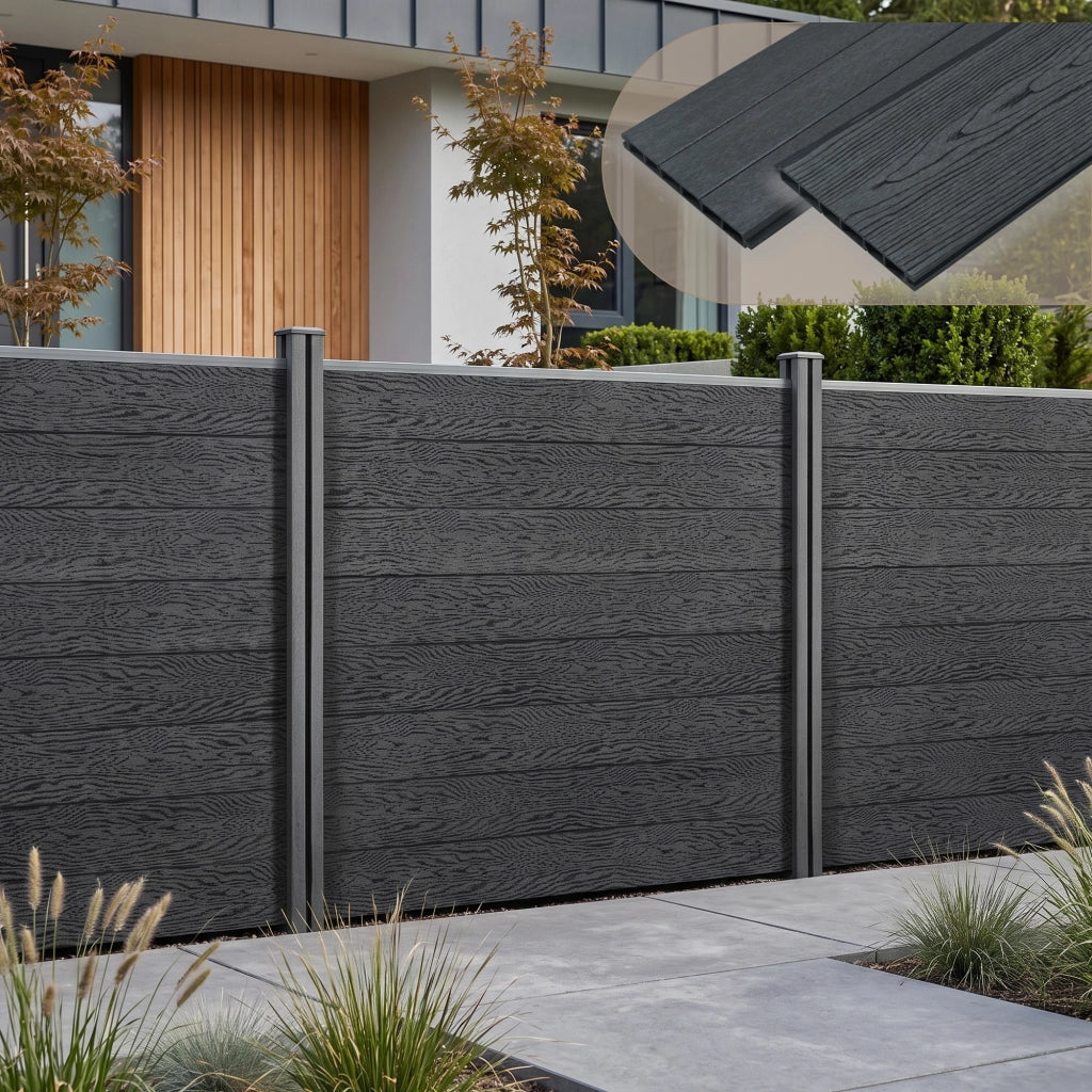 Recinzione in WPC per Giardino Staccionata Frangivista Alta 165 cm Lunga 466 cm Grigio NEU.HOLZ