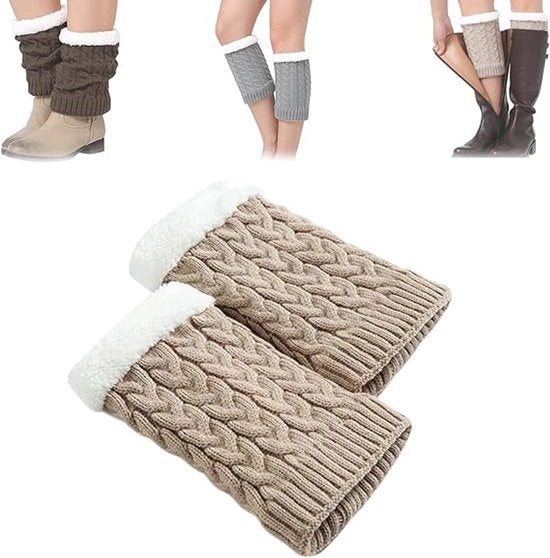 Calzettoni per piedi - 3 paia - Stivali caldi per donne - Calze da stivali a maglia - Calzettoni da stivali in pile alta - Colori kaki chiaro/kaki scuro/grigio