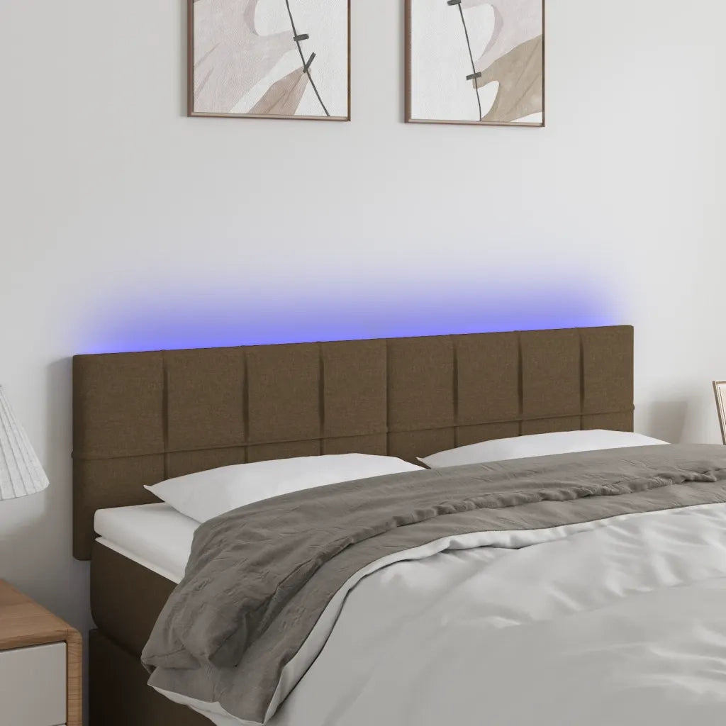 Testiera a LED-Testata con LED Marrone Scuro 144x5x78/88 cm in Tessuto 919159