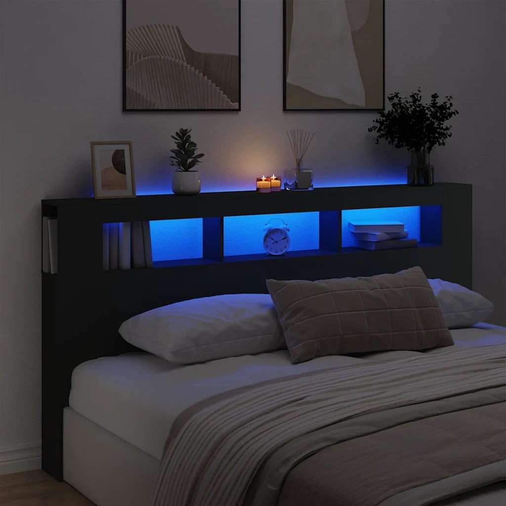 Testiera LED Nera 200x18,5x103,5 cm Legno Multistrato 837366