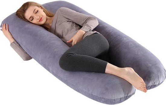 Cuscino per gravidanza a forma curva con copertura rimovibile in velluto - cuscino aggiuntivo per donne e adulti per il sonno