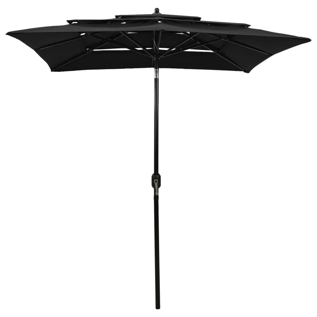 Ombrellone a tre livelli con palo in alluminio 2 x 2 m nero 02_0008758